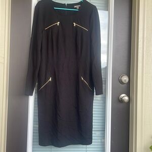 Spanner Long Sleeve Little Black Dress with gold Zippers-8
